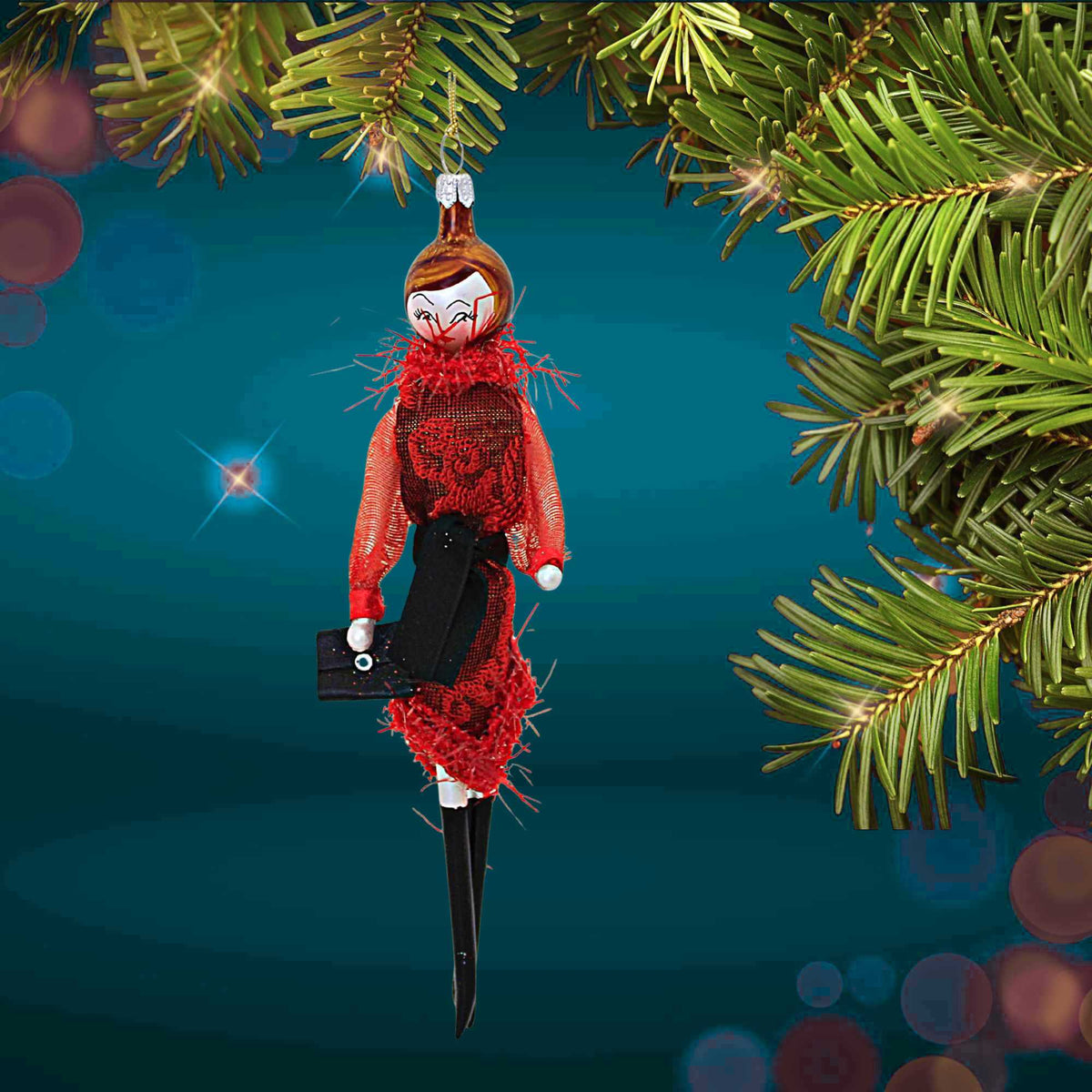 De Carlini Italian Ornaments Luxury In Red Satin & Tinsel Fur - - SBKGifts.com