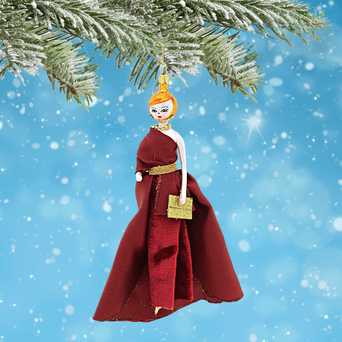 De Carlini Italian Ornaments Eloise In Burgundy Velveteen Skirt - - SBKGifts.com