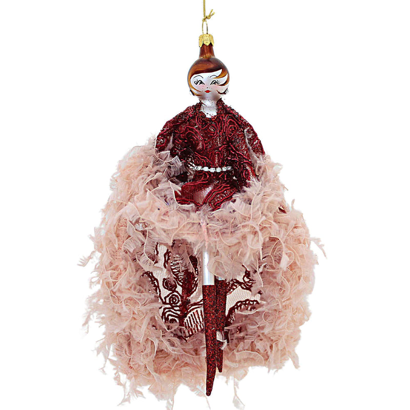 De Carlini Italian Ornaments Alejandra In Pink Feather - 1 Glass Ornament 7.00 Inch, Glass - Diva Shopping Ladies Dancer Do7790 (60102)