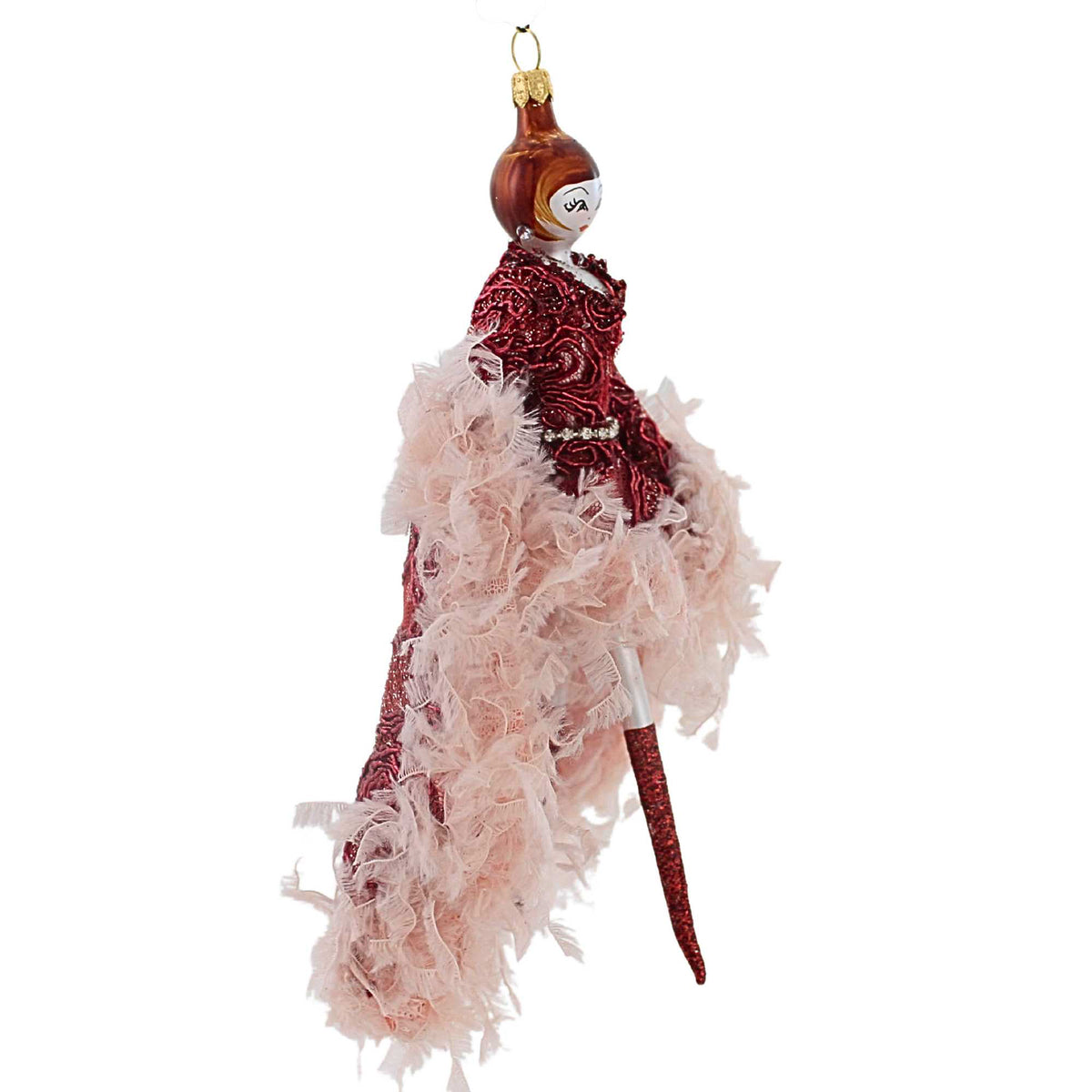 De Carlini Italian Ornaments Alejandra In Pink Feather - - SBKGifts.com