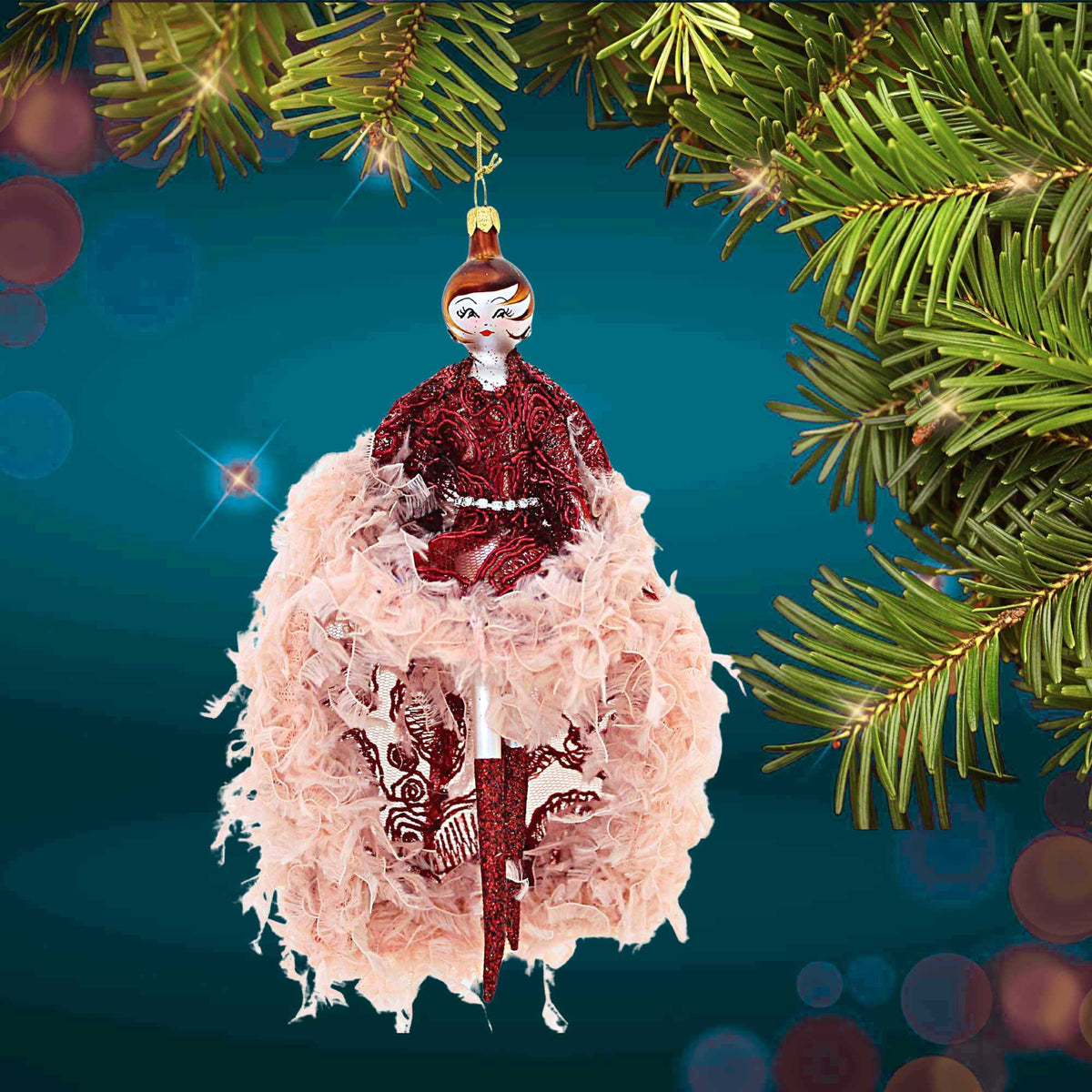 De Carlini Italian Ornaments Alejandra In Pink Feather - - SBKGifts.com
