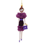 De Carlini Italian Ornaments Carla Wears Purple Faux Fur Stole - 1 Glass Ornament 6.50 Inch, Glass - Diva Shopping Ladies Style 5Th Avenue Do7756 (60106)