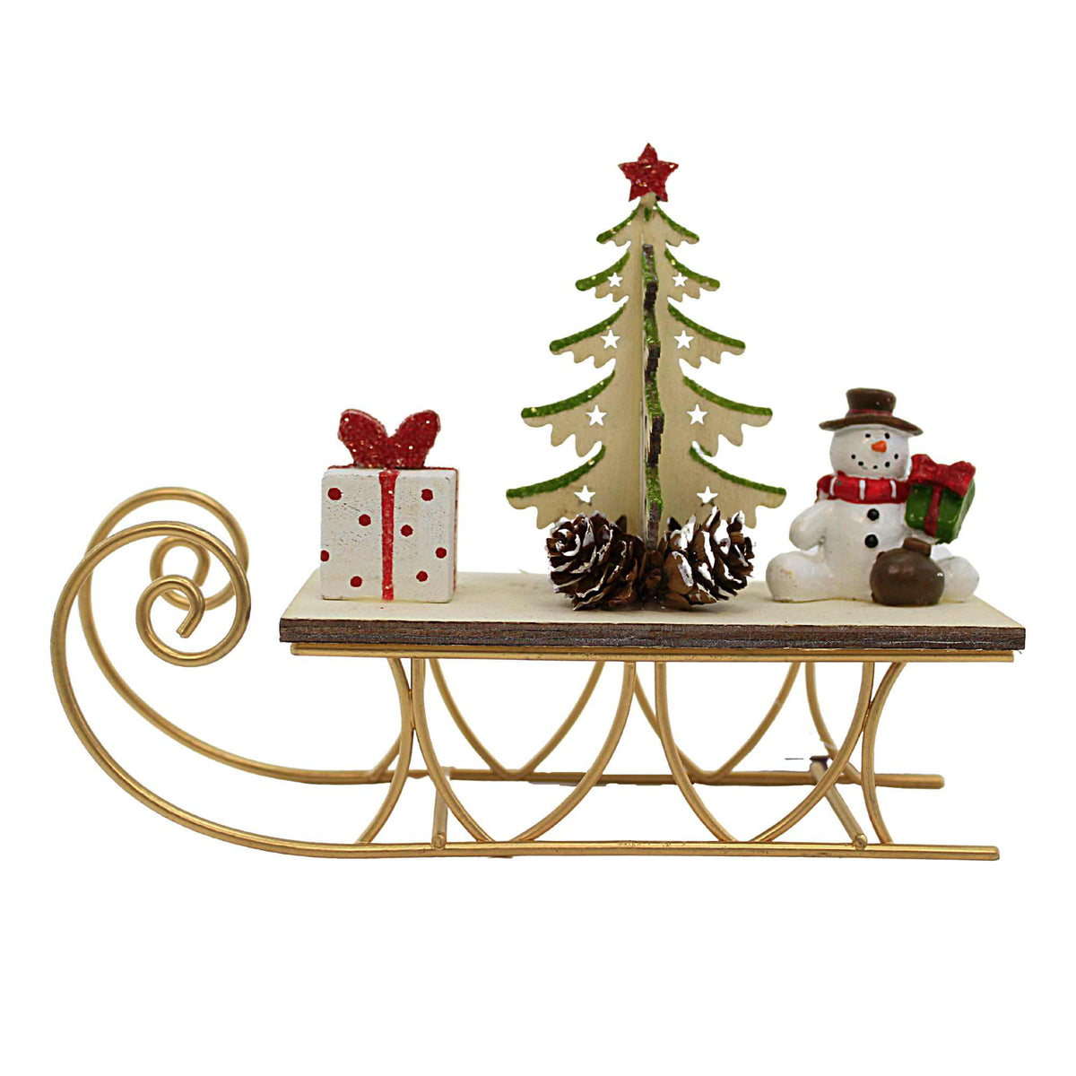 (60172) Holiday Decorations On Wood Sleigh