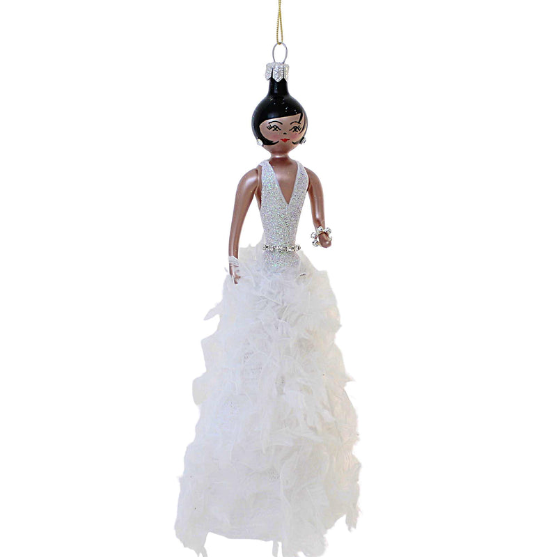 De Carlini Italian Ornaments Annalise In White Feathered Gown - 1 Glass Ornament 7.00 Inch, Glass - Ornament Italian Diva Shopping Ladies Style 5Th Avenue Do7791 (60178)