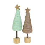 Tag Seafoam & Latte Cotton Candy Trees - Two Wool Wrapped Trees 10.0 Inch, Wool - Handmade Wool Wood Base G1207880 (60181)