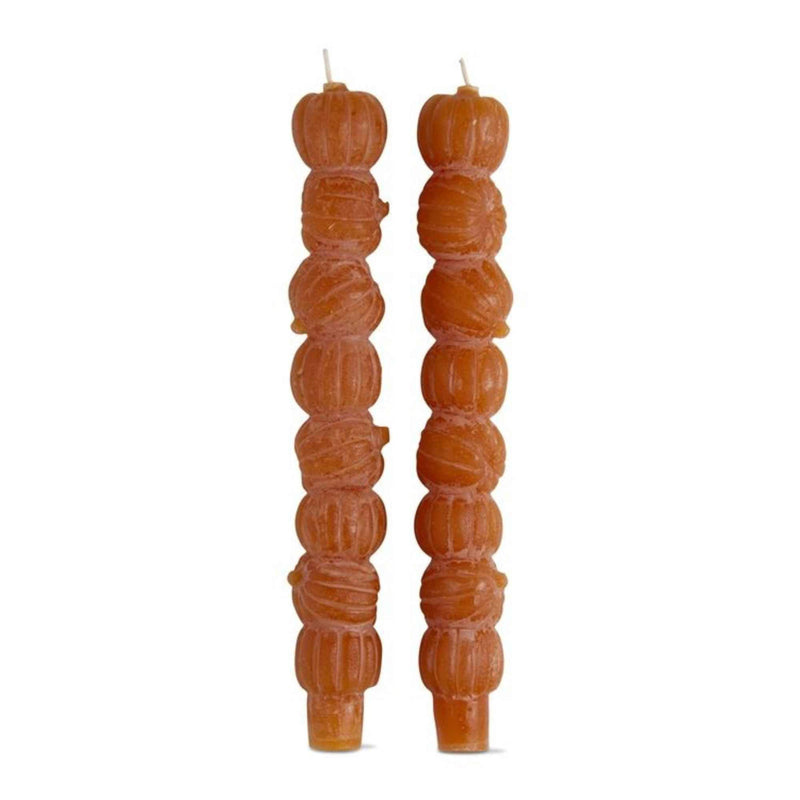 Tag Rustic Pumpkin Stack Taper St/2 - Two Taper Candles Inch, - Autumn Fall Thanksgiving Tag (60201)