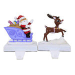 Roman Rudolph & Santa Stocking Holders - Two Stocking Holders Inch, Polyresin - Set/2 Sleigh Reindeer 136021 (60209)