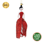 Santa Land Mary Alice In Red & White Candy Stripe Long Skirt - 1 Glass Ornament 7.00 Inch, Glass - Dames Of Candy Striped Lance Shopper Italian Italy 23D1030 (60226)