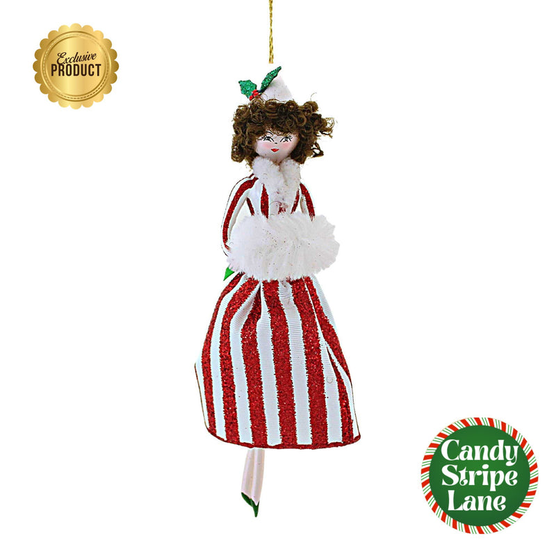 Santa Land Yvie In Vintage Candy Cane Striped Gown - 1 Glass Ornament 7.00 Inch, Glass - Dames Of Candy Stripe Lane Shopper Italian Italy 23D1050 (60228)