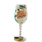 Lolita Glassware Merry Christmas Grandma - One Wine Glass 9 Inch, - Hand Painted Wine Glass 6013106 (60235)