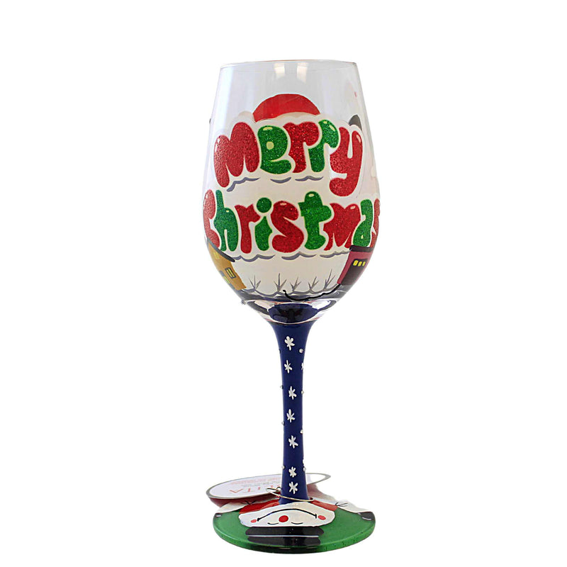 Enesco Go Big This Christmas - One Wine Glass 9 Inch, Glass - Hand Painted Wine Glass 6013107 (60238)