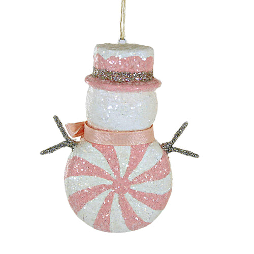 Bethany Lowe Pink Peppermint Snowman Ornament - - SBKGifts.com