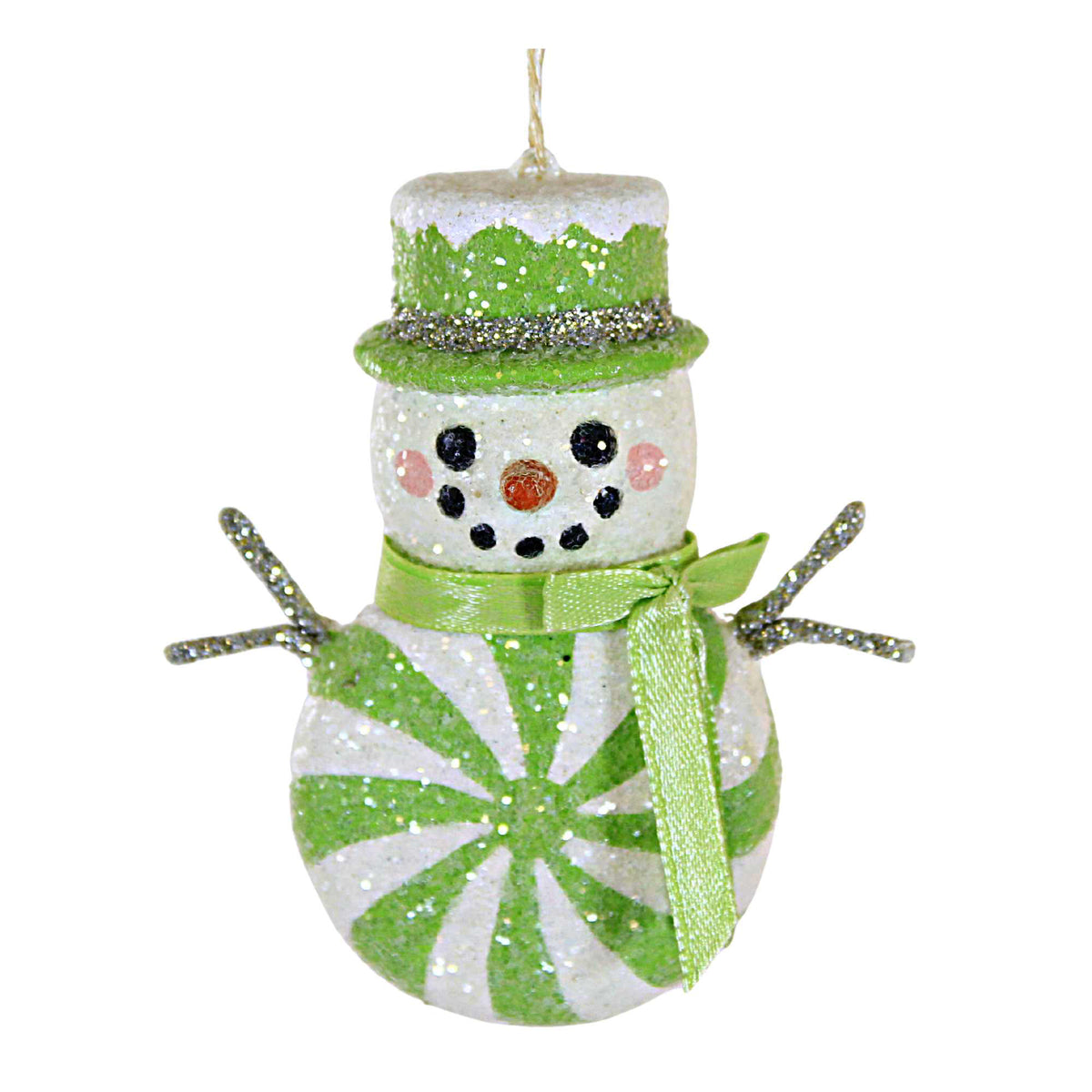 (60287) Green Peppermint Snowman Ornament