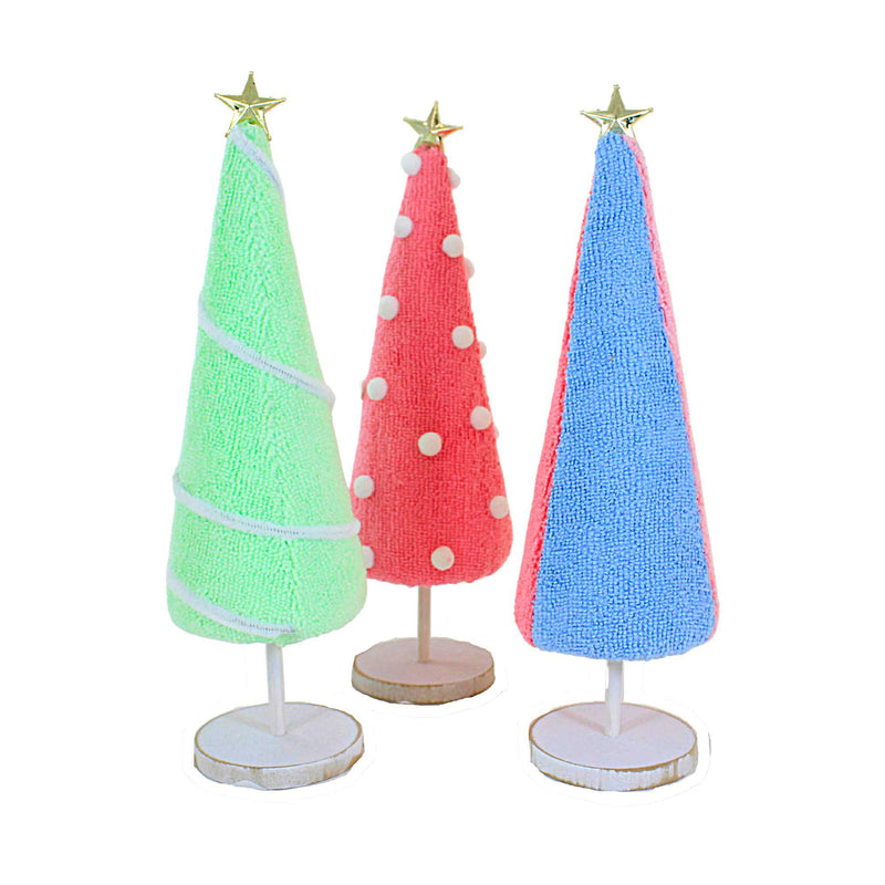 Transpac Fabric Punch Needle Tree Set - Three Trees 11.0 Inch, 90% Recycled Polyester - Fabric Wrapped Cone Wooden Base Tc01621 (60361)
