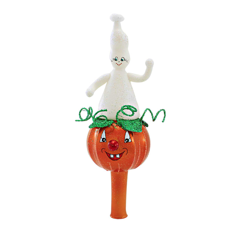 Santa Land Gourdy & Boo - 1 Glass Tree Topper 10.50 Inch, Glass - Halloween Tree Topper Ghost Pumpkin 23D2010 (60434)