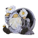 Roman 7.0 Inches Tall Gnome In Flower Pot Polyresin Daisy Bumble Bee 18184A (60440)
