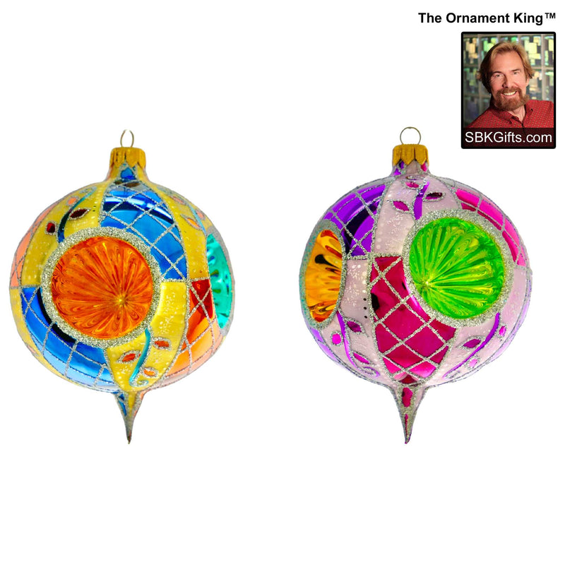 Preorder Hy 24 Holiday  Lisette '24 - 2 Glass Ornaments Inch, - Four Reflectors Drop Ornament 24 30062 Set2 (60485)
