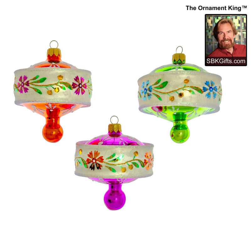 Preorder Hy 24 Rose Elegans Deluxe '24 - 3 Glass Ornaments Inch, - Spin Top Drop Ornament 24 30072 Set3 (60488)