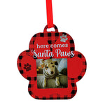 Malden International Designs Here Comes Santa Paws Ornament - One Ornament 5.0 Inch, Wood - Picture Buffalo Plaid 8062910 (60507)