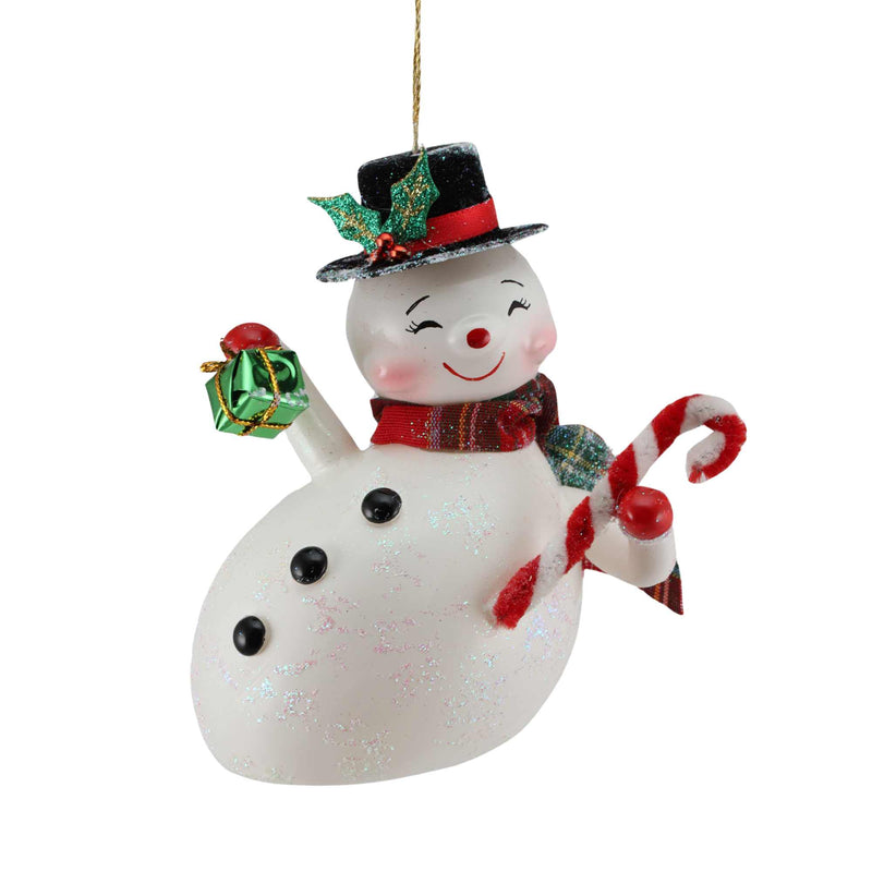 Preorder De Carlini 24 Snowman With Gift & Candy Cane Sit Around - 1 Glass Ornament Inch, - Handmade Ornament Italy Mgd004 (60590)