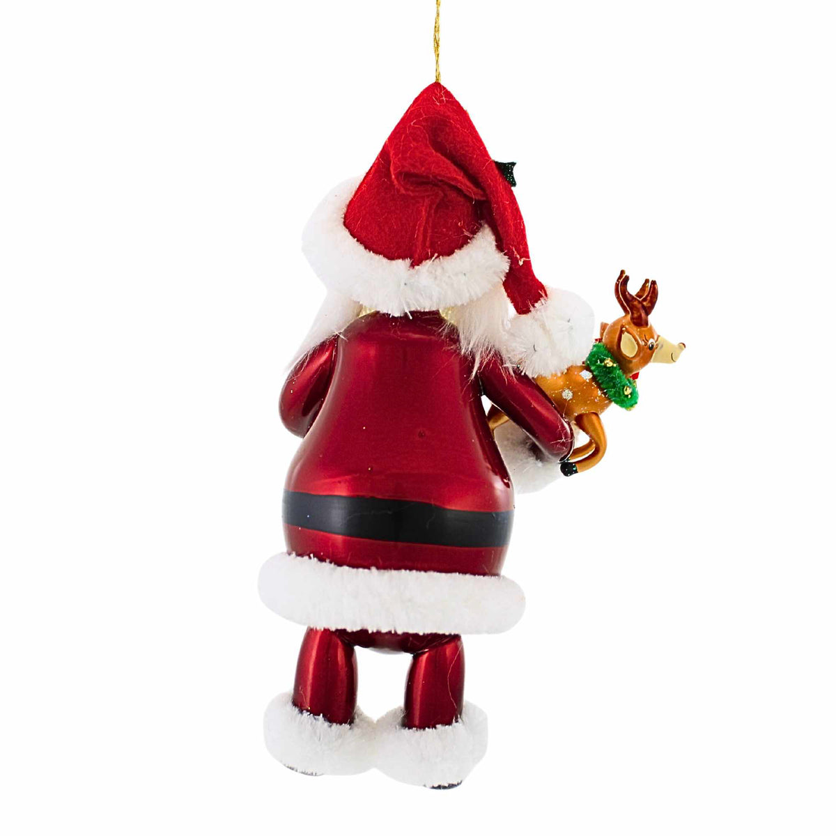 De Carlini Italian Ornaments Santa Holding Mini Reindeer - - SBKGifts.com