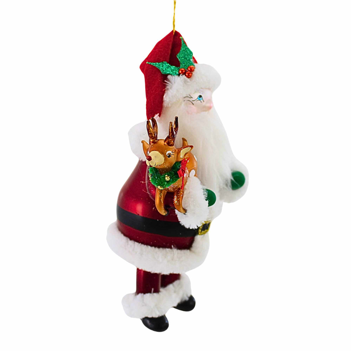 De Carlini Italian Ornaments Santa Holding Mini Reindeer - - SBKGifts.com