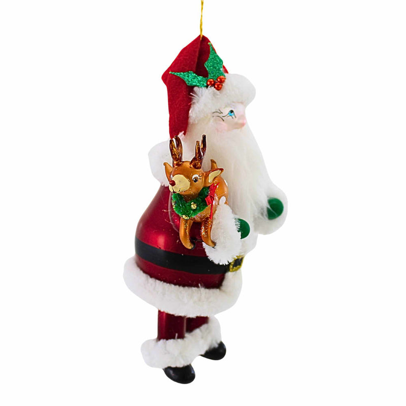 De Carlini Italian Ornaments Santa Holding Mini Reindeer - - SBKGifts.com