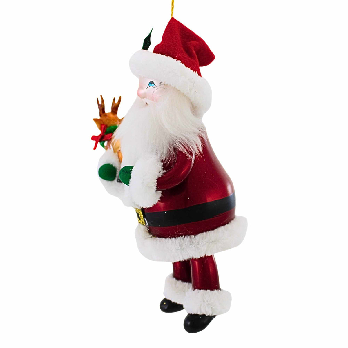 De Carlini Italian Ornaments Santa Holding Mini Reindeer - - SBKGifts.com