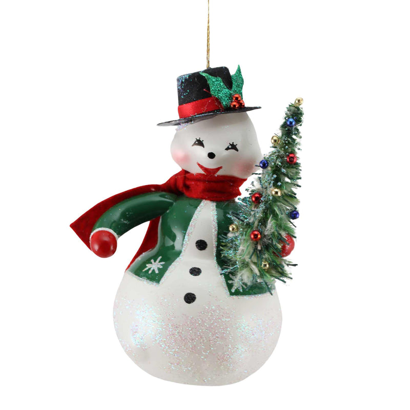 Preorder De Carlini 24 Jolly Snowman With Christmas Tree - 1 Glass Ornament Inch, - Handmade Ornament Italy Mgd008 (60594)