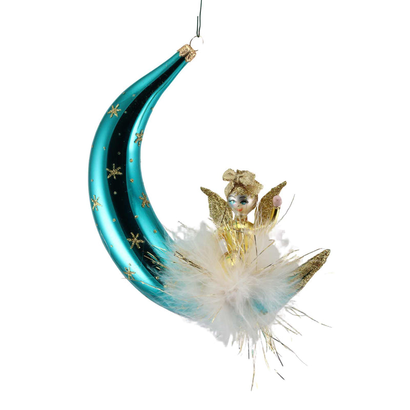 Preorder De Carlini 24 Golden Angel On Blue Moon - 1 Glass Ornament Inch, - Handmade Ornament Italy Mgd012 (60598)