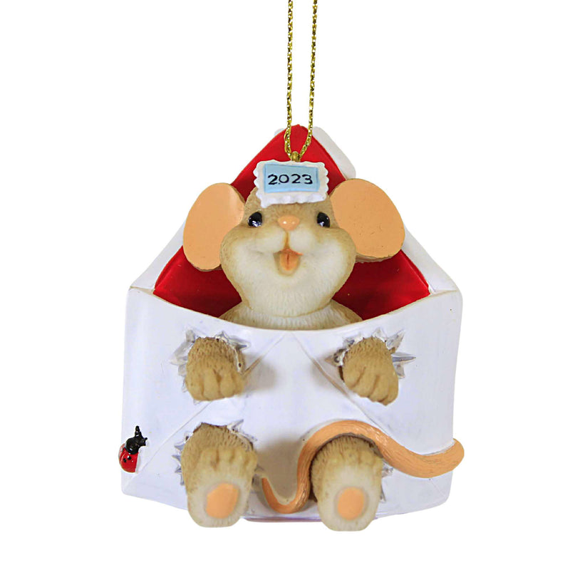 Charming Tails Sending You All My Christmas Cheer - One Ornament 2.75 Inch, Polyresin - Mouse Envelope Dated 2023 136042 (60602)