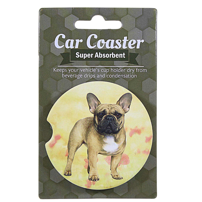 E & S Imports French Bulldog Car Coaster - 1 Car Coaster Inch, Sandstone - Super Absorbent 23364 (60610)
