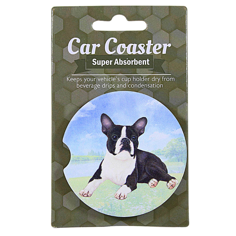 E & S Imports Boston Terrier Car Coaster - 1 Car Coaster Inch, Sandstone - Super Absorbent 23376 (60611)