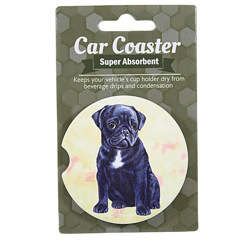 E & S Imports Pug Car Coaster - 1 Car Coaster Inch, Sandstone - Super Absorbent 23332 (60613)