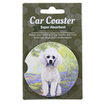 E & S Imports Poodle (White) Car Coaster - 1 Car Coaster Inch, Sandstone - Super Absorbent 23328 (60624)