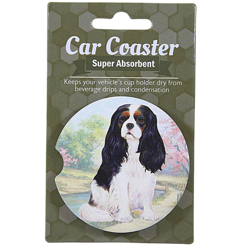 E & S Imports Cavalier King Charles(Tri-Colored) Car Coaster - 1 Car Coaster Inch, Sandstone - Super Absorbent 23319 (60629)