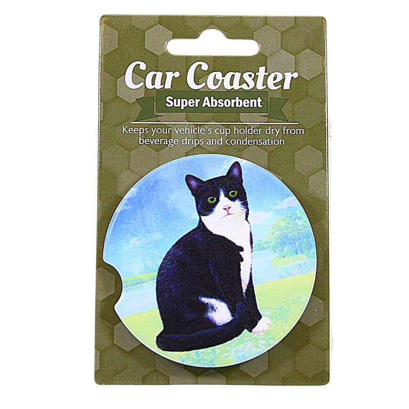 E & S Imports Sitting Black Cat Car Coaster - One Coaster 2.5 Inch, Sandstone - Super Absorbent 2345 (60646)