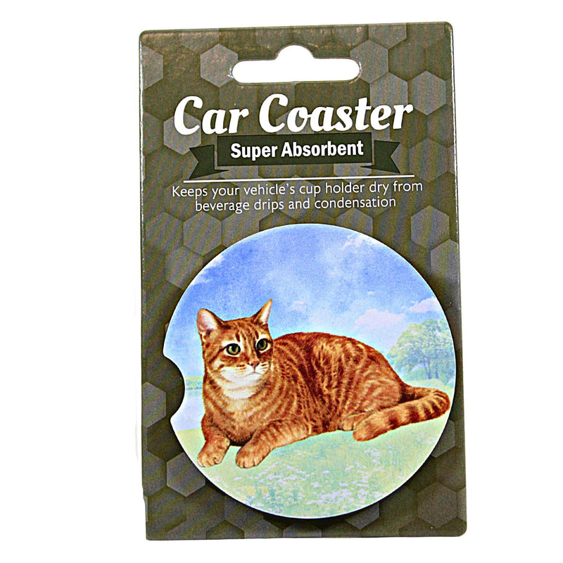 E & S Imports Orange Tabby Car Coaster - One Car Coaster 2.5 Inch, Sandstone - Super Absorbent 2348 (60657)