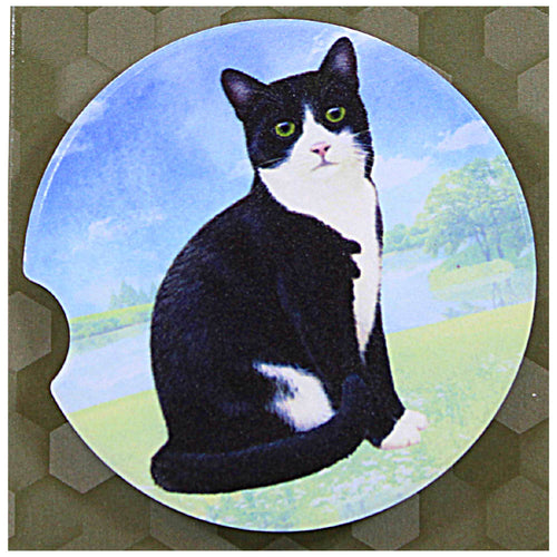 E & S Imports Black And White Cat Car Coaster - - SBKGifts.com