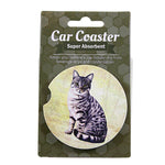 E & S Imports Silver Tabby Cat Car Coaster - One Car Coaster 2.5 Inch, Sandstone - Super Absorbent Feline 2349 (60660)