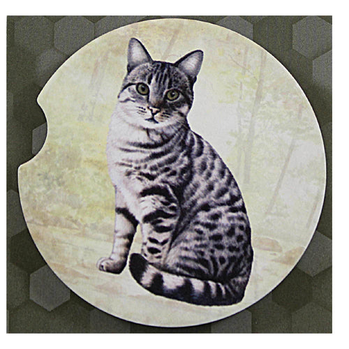 E & S Imports Silver Tabby Cat Car Coaster - - SBKGifts.com