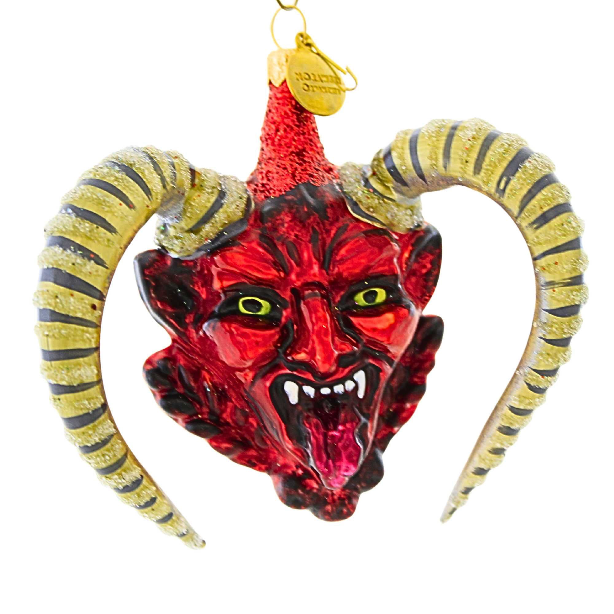 Morawski 4.00In Red Faced Krampus With Gray Glittered Horns, Glass