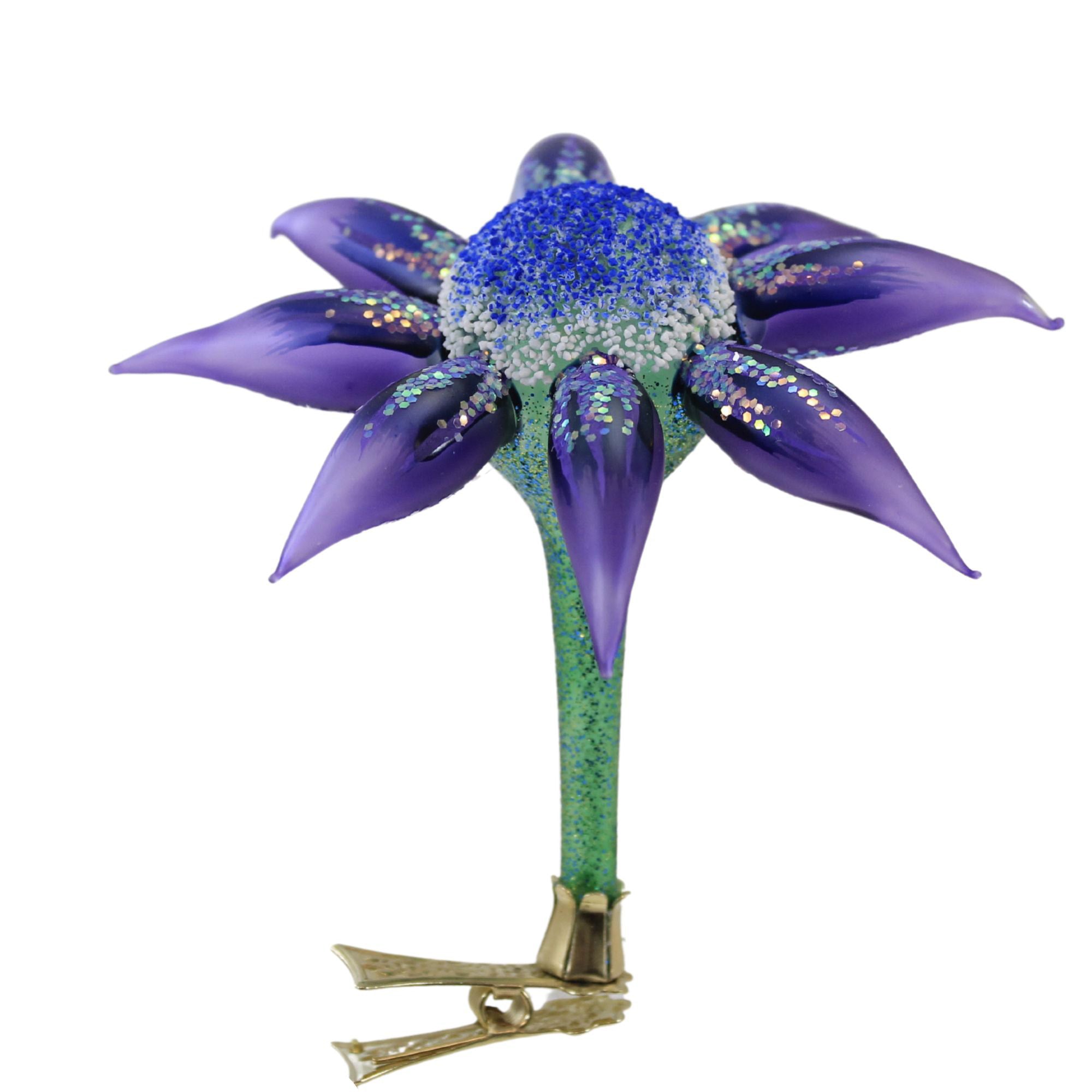 Morawski 5.00In Purple Pedal And Blue Center Clip On Flower, Glass