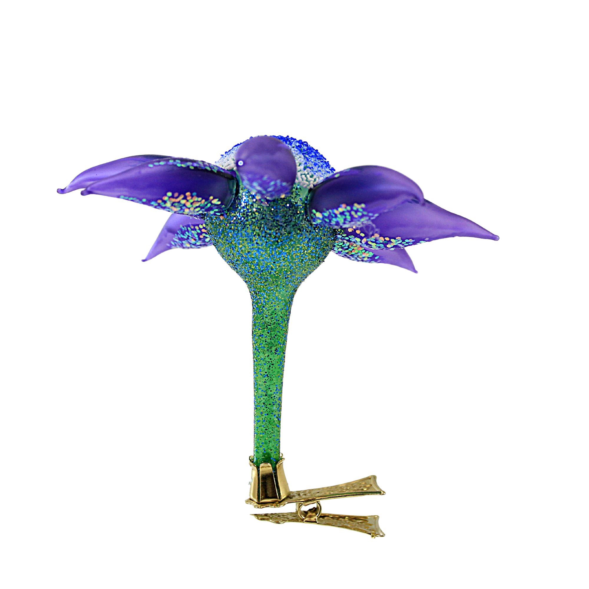 Morawski 5.00In Purple Pedal And Blue Center Clip On Flower, Glass