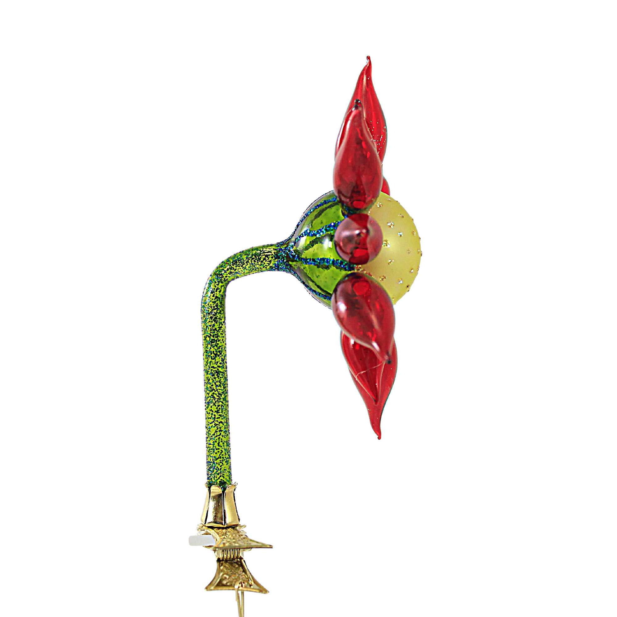 Morawski 5.00In Red Pedal & Yellow Center Clip On Flower, Glass