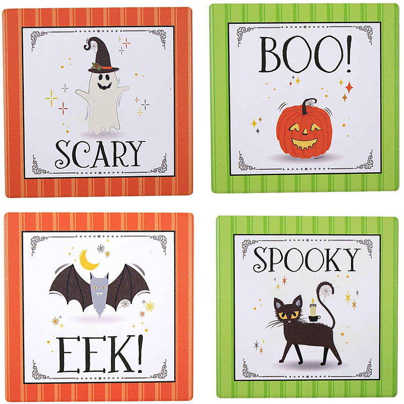 Ganz Halloween Coaster Set - Four Coasters 4 Inch, Ceramic - Black Cat Ghost Bat Mh190294 (60805)