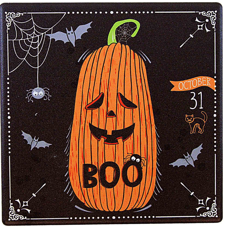 Ganz Halloween Coasters - Set Four Coasters 4 Inch, Ceramic - Black Cat Trick Treat Mh190296 (60806)