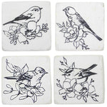Ganz Bird With Flower Coaster Set - Four Coasters 3.75 Inch, Stone - Line Art Drawling Cb183008 (60896)