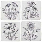 Ganz Flower Coaster Set - Four Coasters 3.75 Inch, Stone - Line Art Floral Cb183014 (60897)