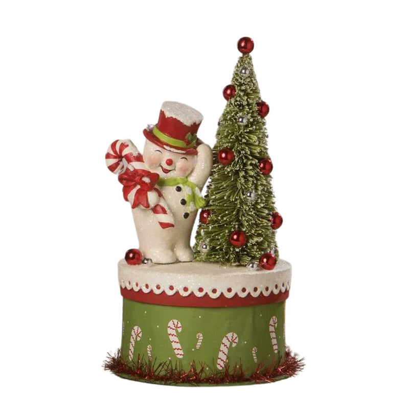 Bethany Lowe Happy Snowman On Box - One Lidded Box 8 Inch, Polyresin - Candy Cane Bottle Brush Tree Tl2361 (60941)